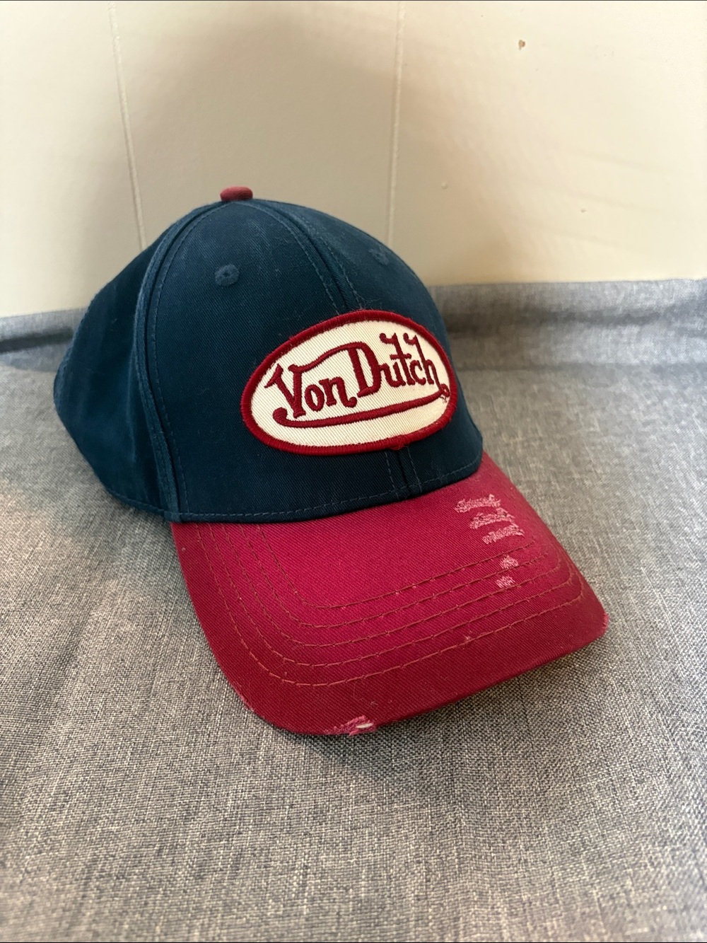 Von Dutch Navy and Red Logo Baseball Hat